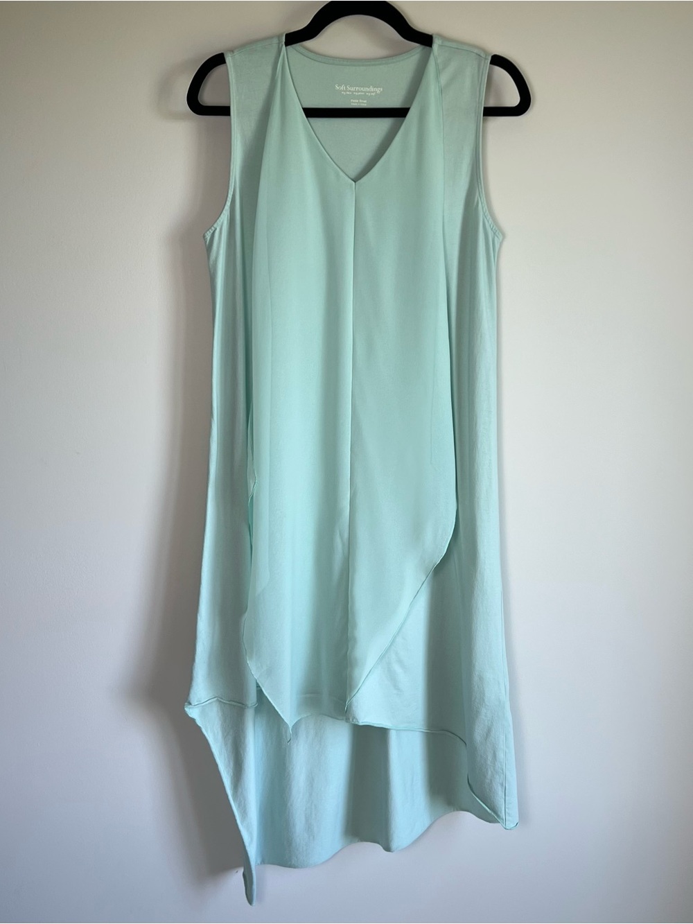 Soft Surroundings Cotton Blend Sleeveless Layered High-Low Dress - Mint Green